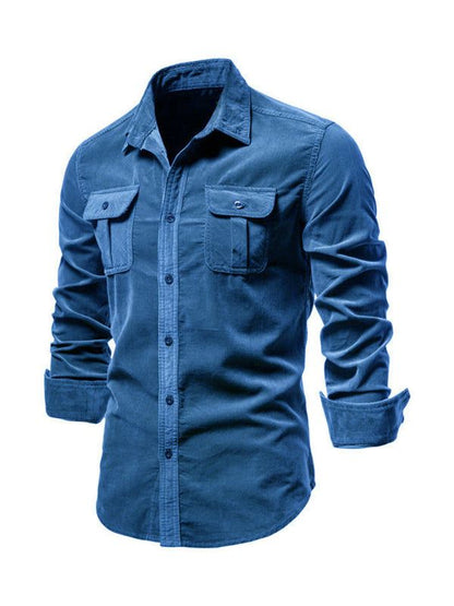 Chic Men's Corduroy Casual Long-Sleeve Shirt - Slim Fit & Soft Comfort for Every Occasion - MENLL