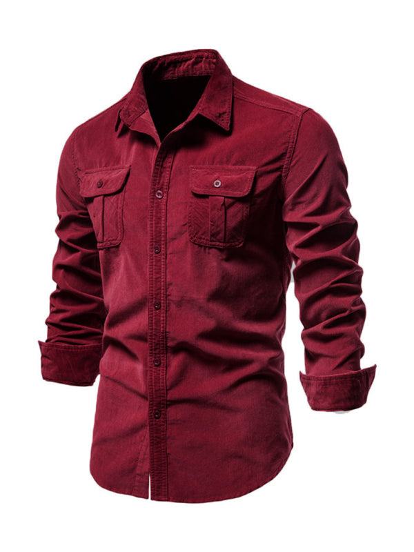 Chic Men's Corduroy Casual Long-Sleeve Shirt - Slim Fit & Soft Comfort for Every Occasion - MENLL