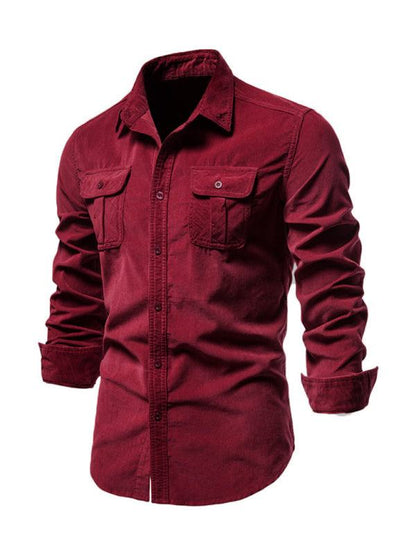 Chic Men's Corduroy Casual Long-Sleeve Shirt - Slim Fit & Soft Comfort for Every Occasion - MENLL