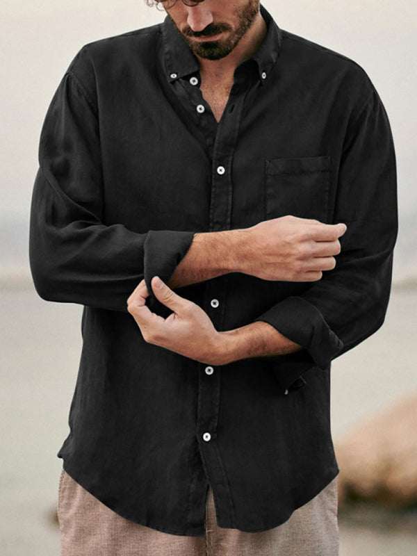 Chic Loose-Fit Long-Sleeved Lapel Shirt for Men - Effortless European Style in Soft Cotton - MENLL