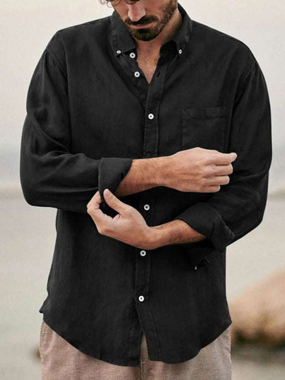 Chic Loose-Fit Long-Sleeved Lapel Shirt for Men - Effortless European Style in Soft Cotton - MENLL