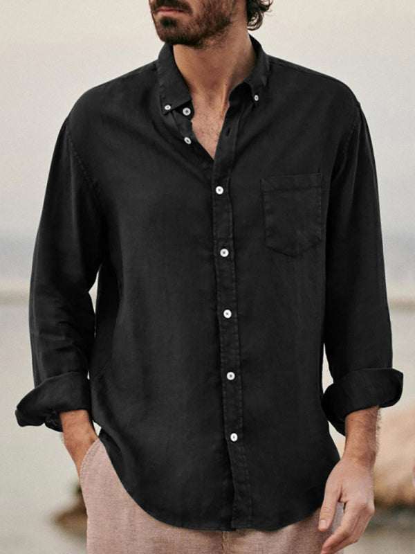 Chic Loose-Fit Long-Sleeved Lapel Shirt for Men - Effortless European Style in Soft Cotton - MENLL