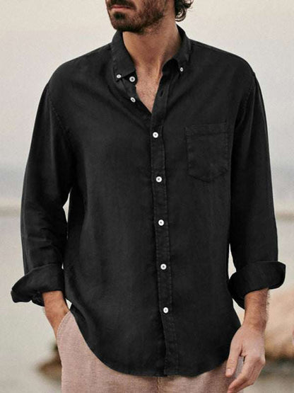 Chic Loose-Fit Long-Sleeved Lapel Shirt for Men - Effortless European Style in Soft Cotton - MENLL