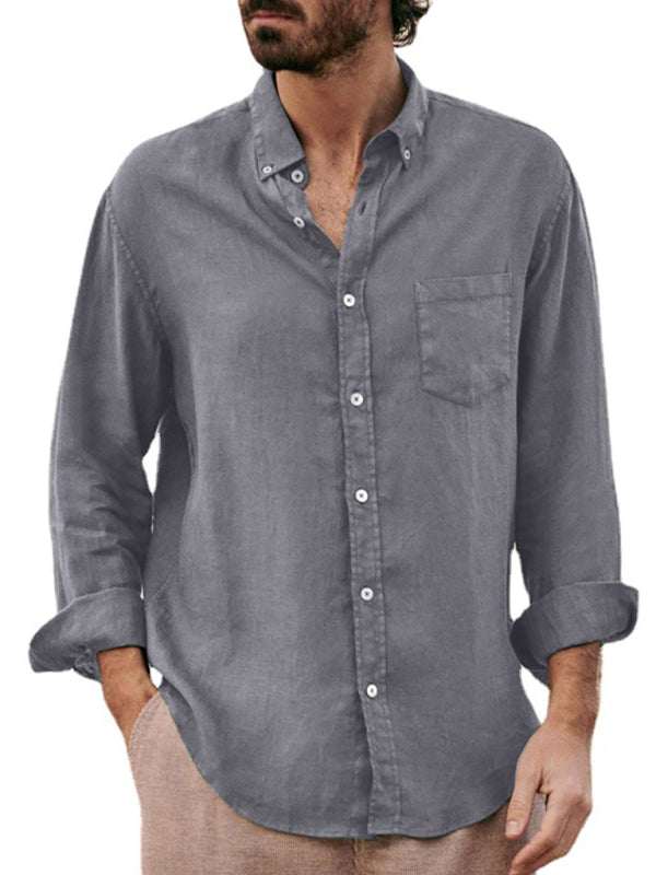 Chic Loose-Fit Long-Sleeved Lapel Shirt for Men - Effortless European Style in Soft Cotton - MENLL