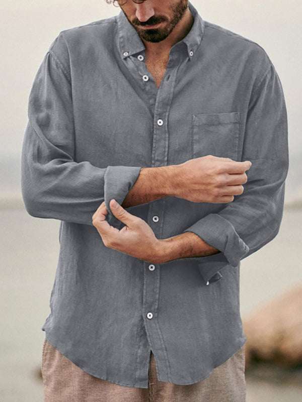 Chic Loose-Fit Long-Sleeved Lapel Shirt for Men - Effortless European Style in Soft Cotton - MENLL
