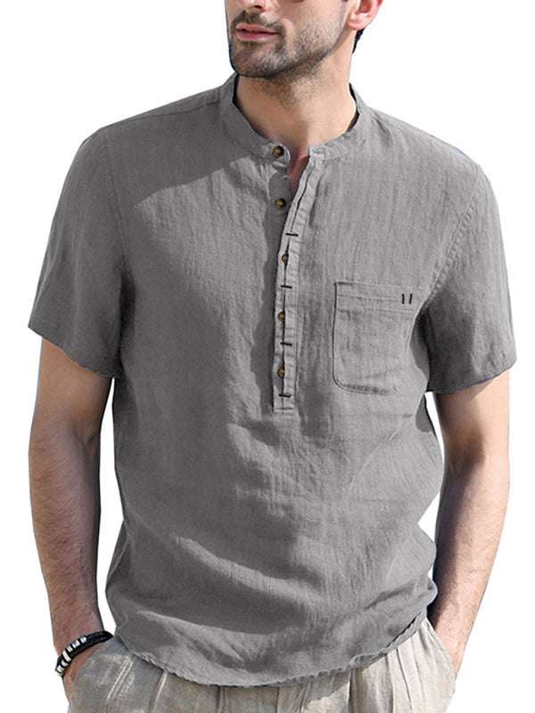 Men's breezy linen-cotton short-sleeve shirt for spring-summer style.