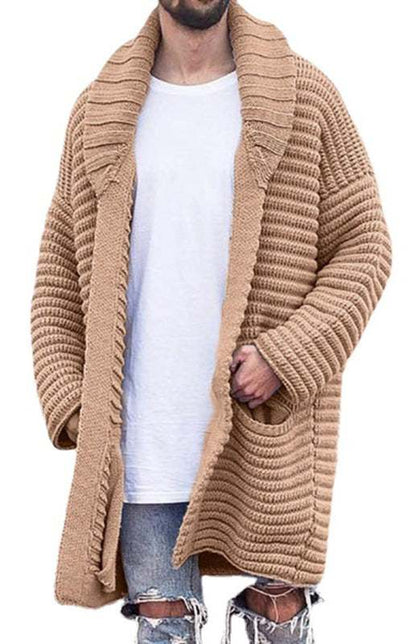 Chic Men's Lapel Cardigan: Stylish Mid-Length Knitted Jacket for Ultimate Comfort and Versatility