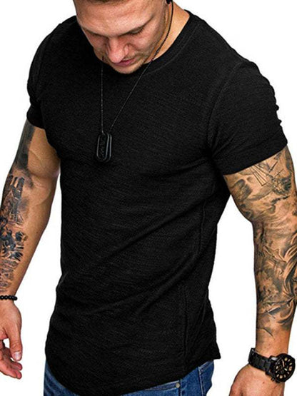 Bamboo Cotton Comfort: Classic Solid Round Neck Short-Sleeve T-Shirt for Men - MENLL