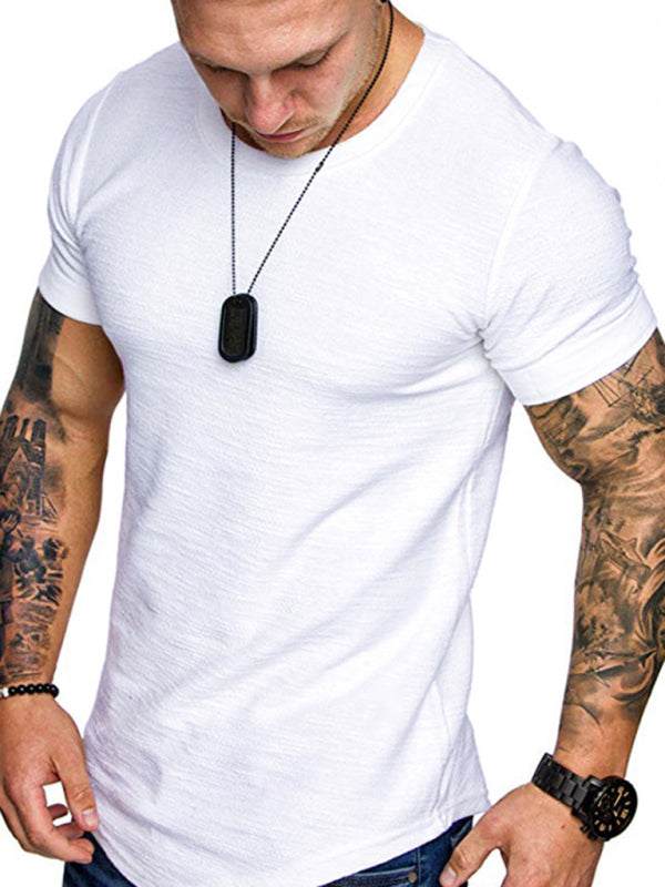 Bamboo Cotton Comfort: Classic Solid Round Neck Short-Sleeve T-Shirt for Men - MENLL