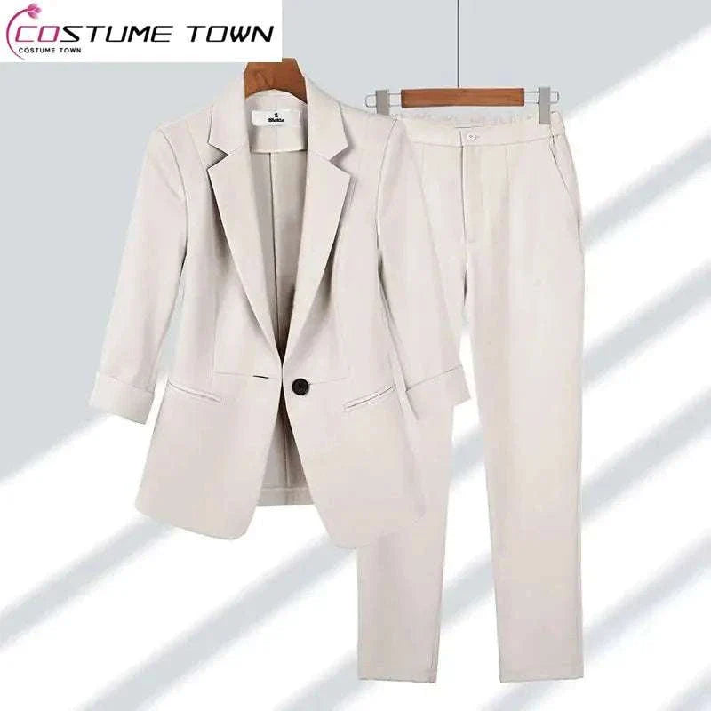 2023 Summer Jacket Blazer with Wide Leg Pants Set for Women