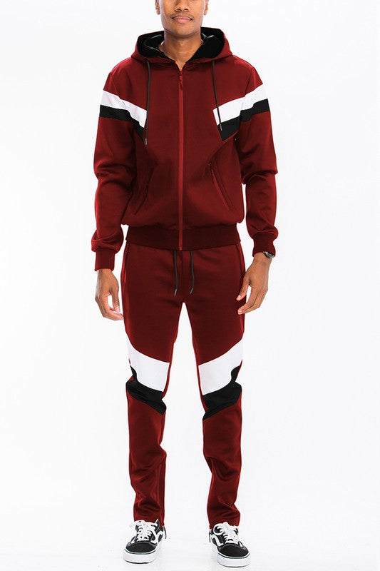 Chevron Stripe Full Zip Track Suit - MENLL
