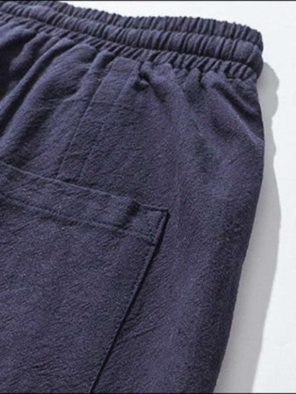 Chic Linen Hip Hop Trousers for Men - Breathable Cotton Blend Casual Pants in Solid Colors - MENLL