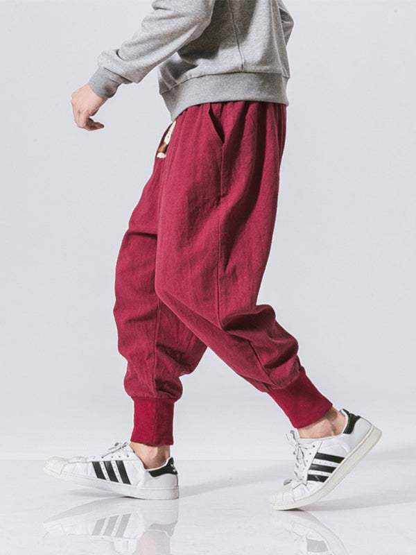 Chic Linen Hip Hop Trousers for Men - Breathable Cotton Blend Casual Pants in Solid Colors - MENLL