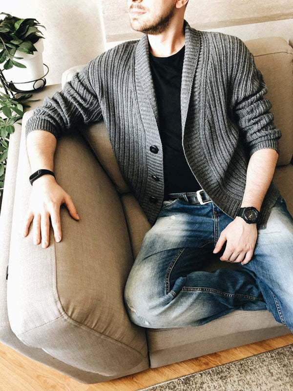 Chic Men's Open Front Ribbed Cardigan - Versatile Layering Essential for Every Season - MENLL