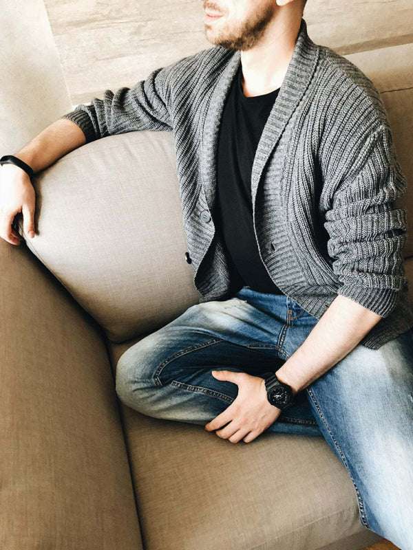 Chic Men's Open Front Ribbed Cardigan - Versatile Layering Essential for Every Season - MENLL