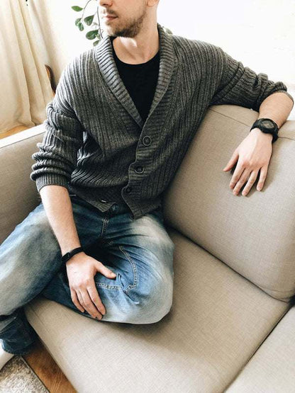 Chic Men's Open Front Ribbed Cardigan - Versatile Layering Essential for Every Season - MENLL
