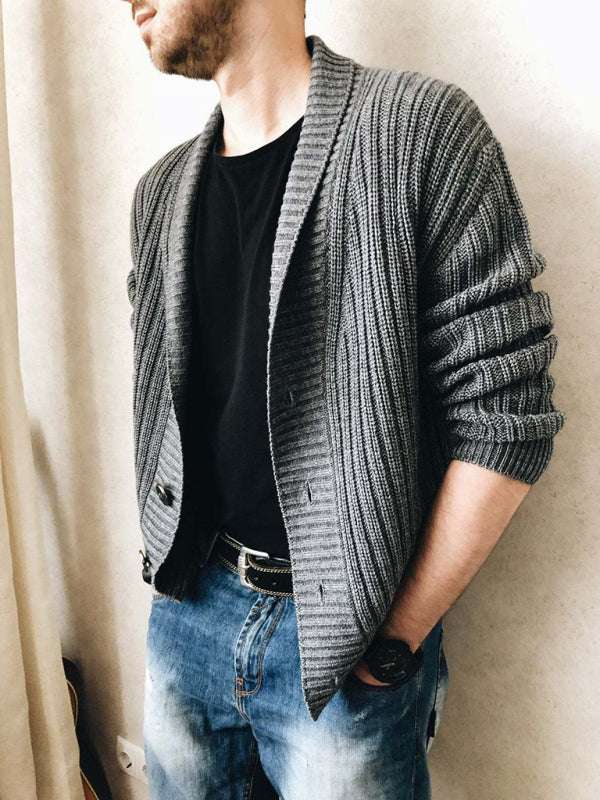 Chic Men's Open Front Ribbed Cardigan - Versatile Layering Essential for Every Season - MENLL