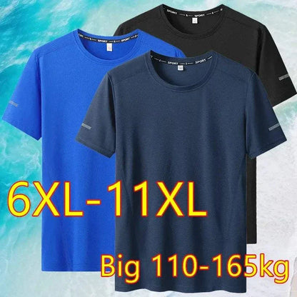 T-shirt Big Size 9XL for Men, quick-drying, round neck, short sleeve, oversized, available in 6XL-11XL, various colors.