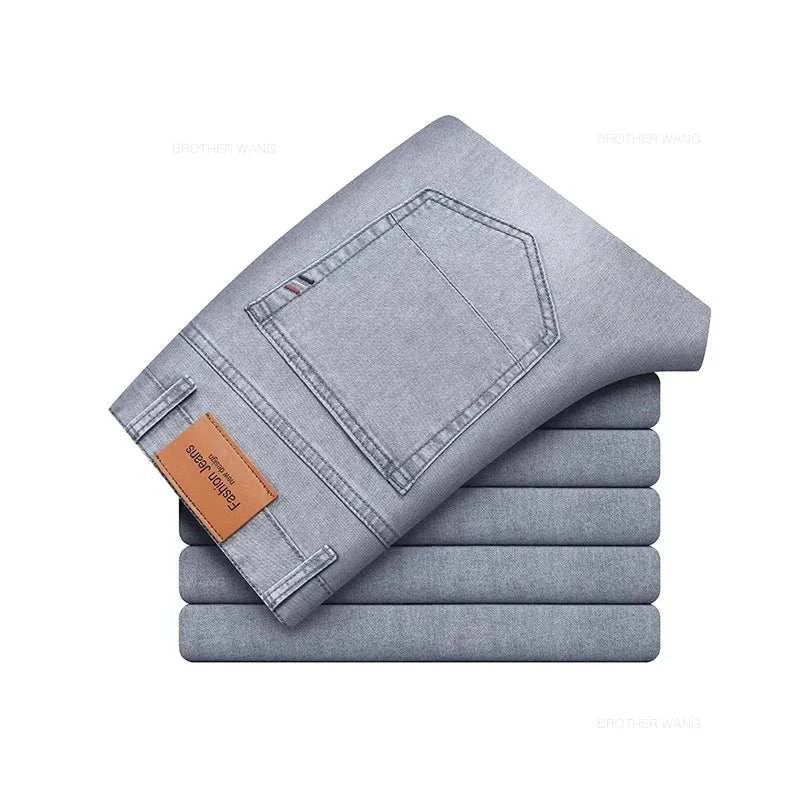 Ultimate Summer Comfort: Men's Gray Stretch Jeans for Effortless Style - MENLL