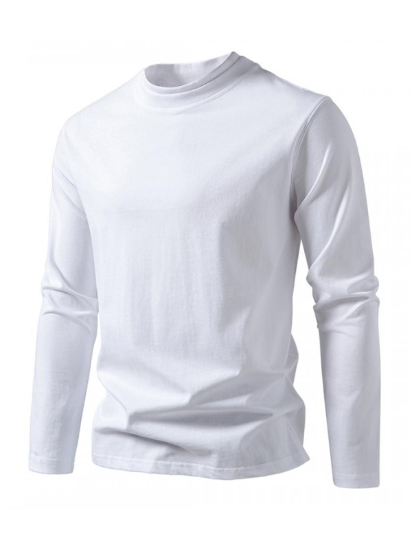 Fashionable double-layer half-collar design long-sleeved white turtleneck tee for fall.