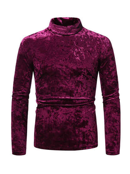 Long-sleeved solid color high neck suede turtleneck t-shirt for fall and winter.