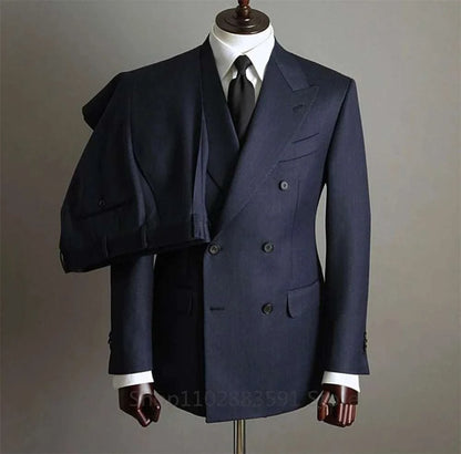 Blazer Pants Fashion Solid Color Mens Office Business Double breasted Suit Groom Wedding Dress Host Groom Dress Host Tuxedo - MENLL