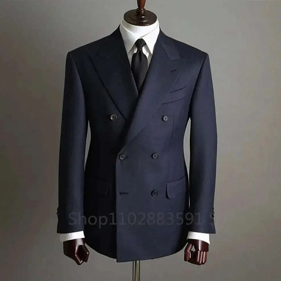 Blazer Pants Fashion Solid Color Mens Office Business Double breasted Suit Groom Wedding Dress Host Groom Dress Host Tuxedo - MENLL