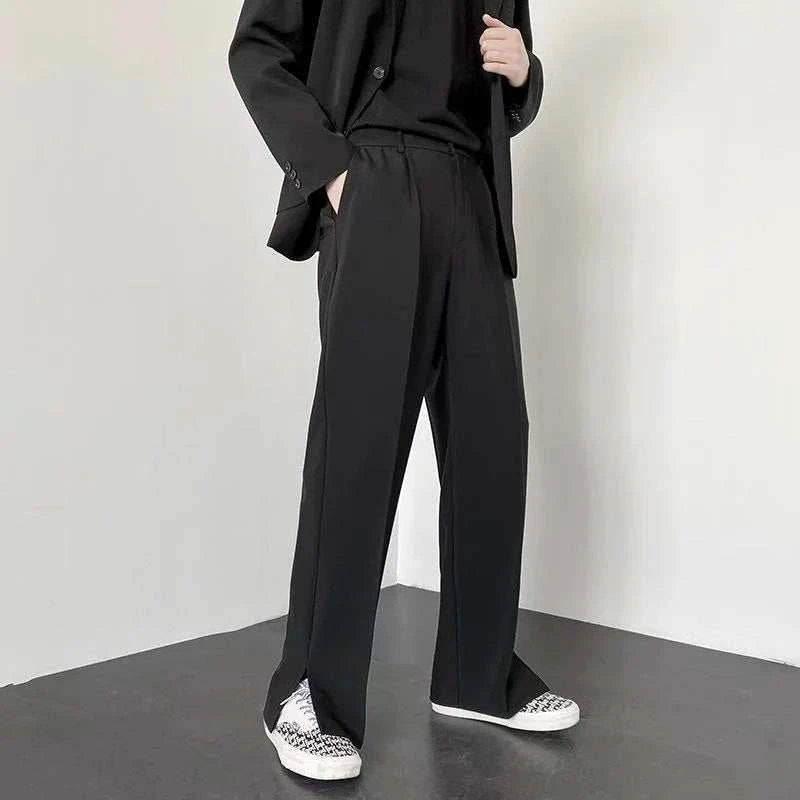Grey Khaki Black Suit Pants Men Fashion Society Mens Dress Pants Korean Loose Straight Wide Leg Pants Mens Formal Trousers - MENLL