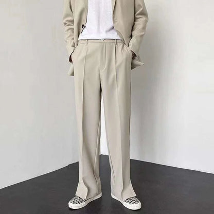 Grey Khaki Black Suit Pants Men Fashion Society Mens Dress Pants Korean Loose Straight Wide Leg Pants Mens Formal Trousers - MENLL