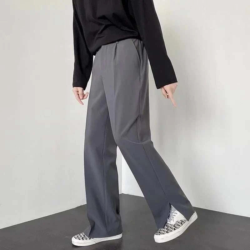 Grey Khaki Black Suit Pants Men Fashion Society Mens Dress Pants Korean Loose Straight Wide Leg Pants Mens Formal Trousers - MENLL