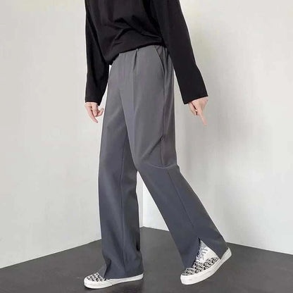 Grey Khaki Black Suit Pants Men Fashion Society Mens Dress Pants Korean Loose Straight Wide Leg Pants Mens Formal Trousers - MENLL
