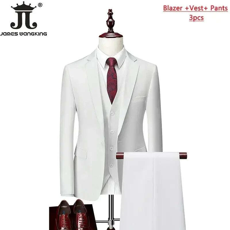 M-6XL 15 Colors ( Jacket+Vest+Pants ) Formal Business Office Men's Suits Groom Wedding Dress Party Dress Solid color Suit - MENLL