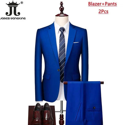 M-6XL 15 Colors ( Jacket+Vest+Pants ) Formal Business Office Men's Suits Groom Wedding Dress Party Dress Solid color Suit - MENLL