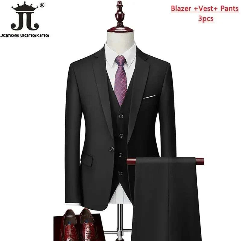 M-6XL 15 Colors ( Jacket+Vest+Pants ) Formal Business Office Men's Suits Groom Wedding Dress Party Dress Solid color Suit - MENLL