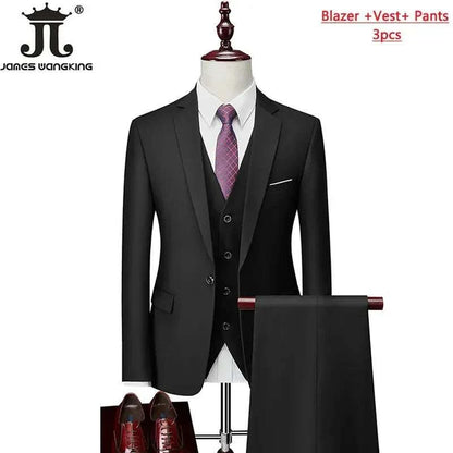 M-6XL 15 Colors ( Jacket+Vest+Pants ) Formal Business Office Men's Suits Groom Wedding Dress Party Dress Solid color Suit - MENLL