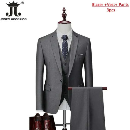 M-6XL 15 Colors ( Jacket+Vest+Pants ) Formal Business Office Men's Suits Groom Wedding Dress Party Dress Solid color Suit - MENLL