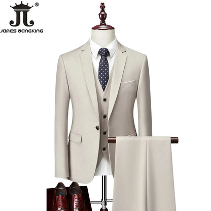 M-6XL 15 Colors ( Jacket+Vest+Pants ) Formal Business Office Men's Suits Groom Wedding Dress Party Dress Solid color Suit - MENLL