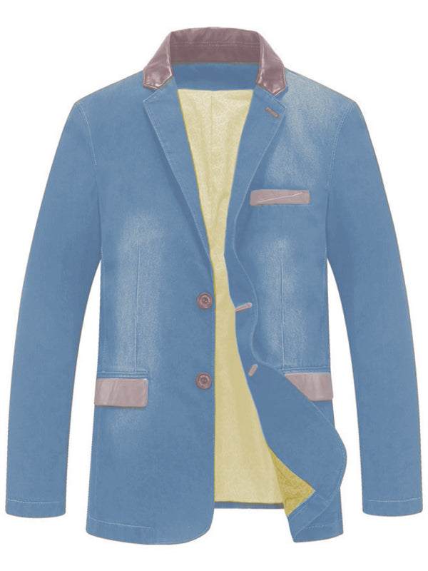 Chic Men's Denim Blazer with Stylish Patchwork Design