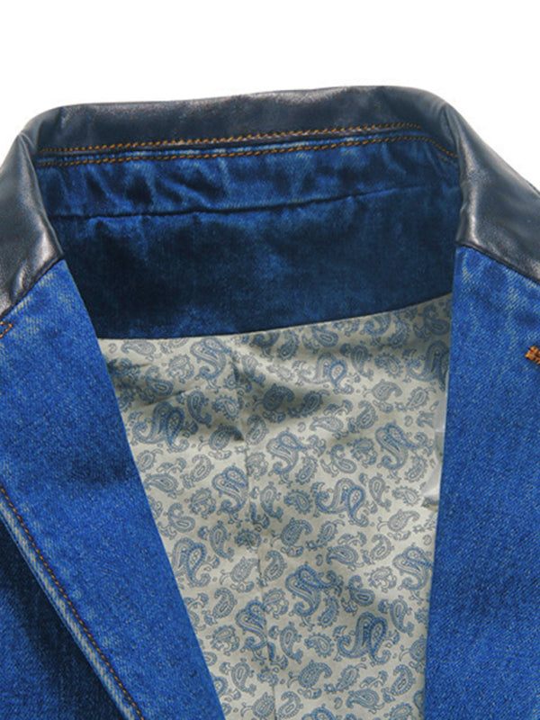 Chic Men's Denim Blazer with Stylish Patchwork Design