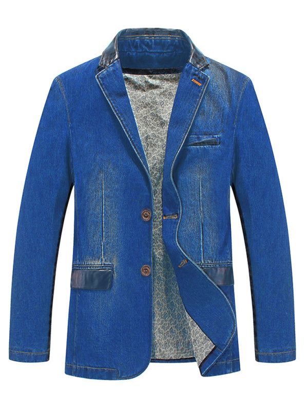 Chic Men's Denim Blazer with Stylish Patchwork Design