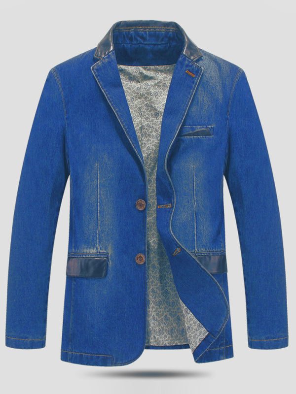 Chic Men's Denim Blazer with Stylish Patchwork Design