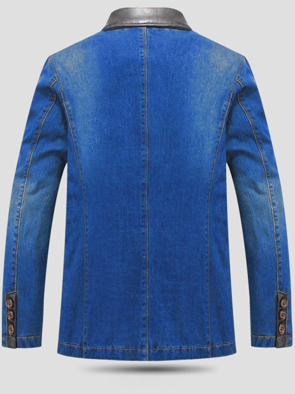 Chic Men's Denim Blazer with Stylish Patchwork Design