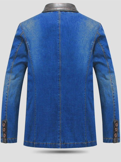 Chic Men's Denim Blazer with Stylish Patchwork Design