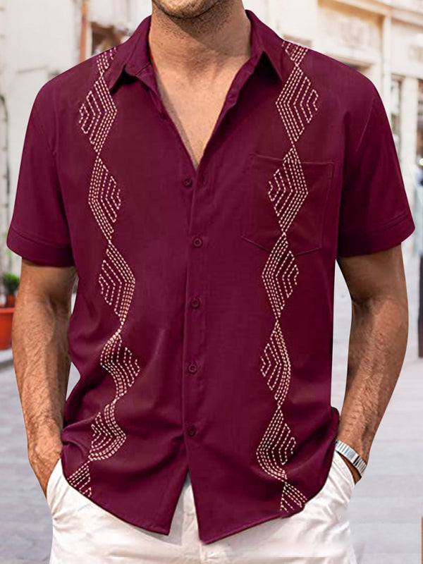 Chic British slim fit short sleeve lapel shirt for youth, ideal spring-summer style, comfortable and versatile.