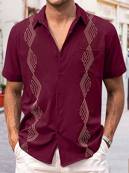 Chic British slim fit short sleeve lapel shirt for youth, ideal spring-summer style, comfortable and versatile.