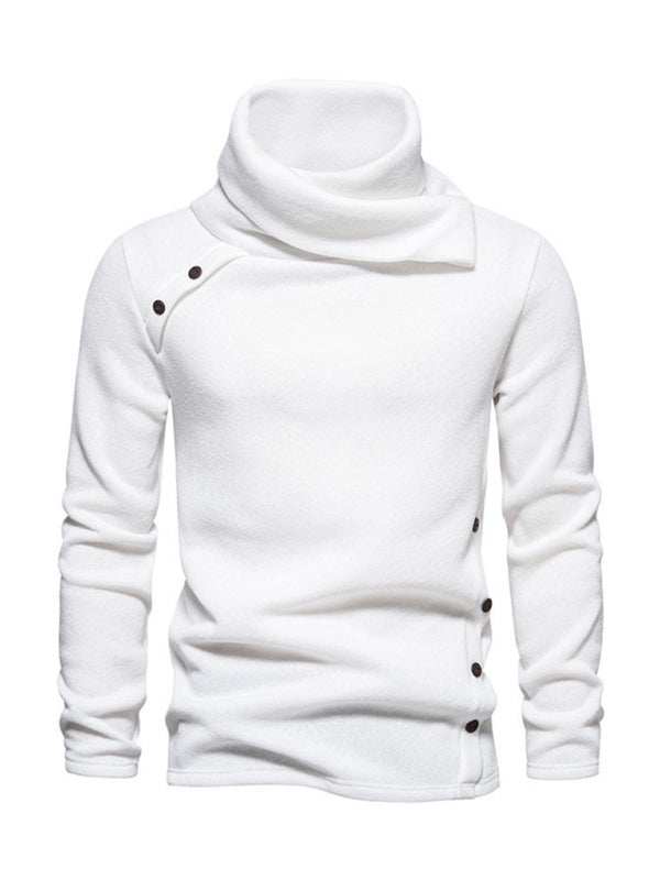 High collar British style warm casual pile collar top in solid white.