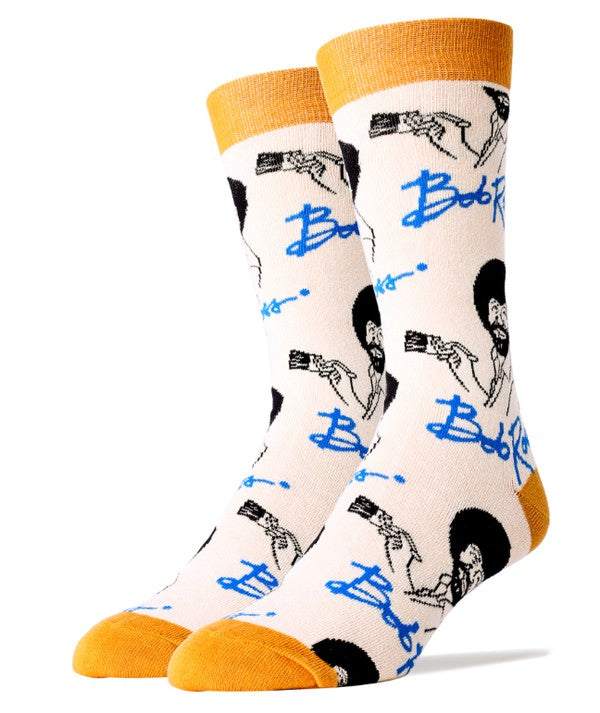 Bob Ross men's cotton crew socks with fun design, sizes 8 to 13.