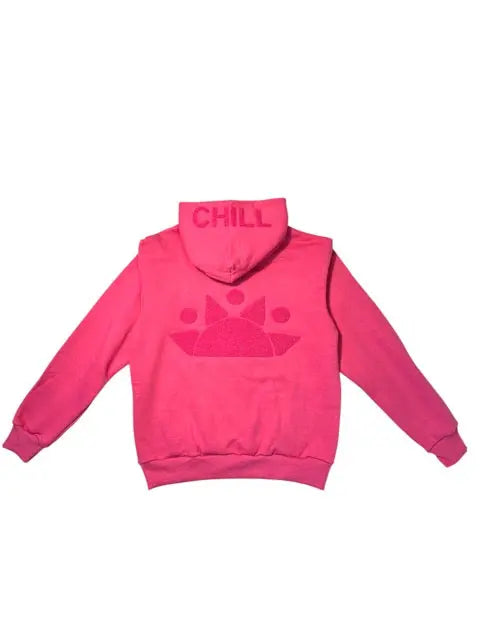Zen Zip Chenille Applique Hoodie - Bermuda Pink chill life style