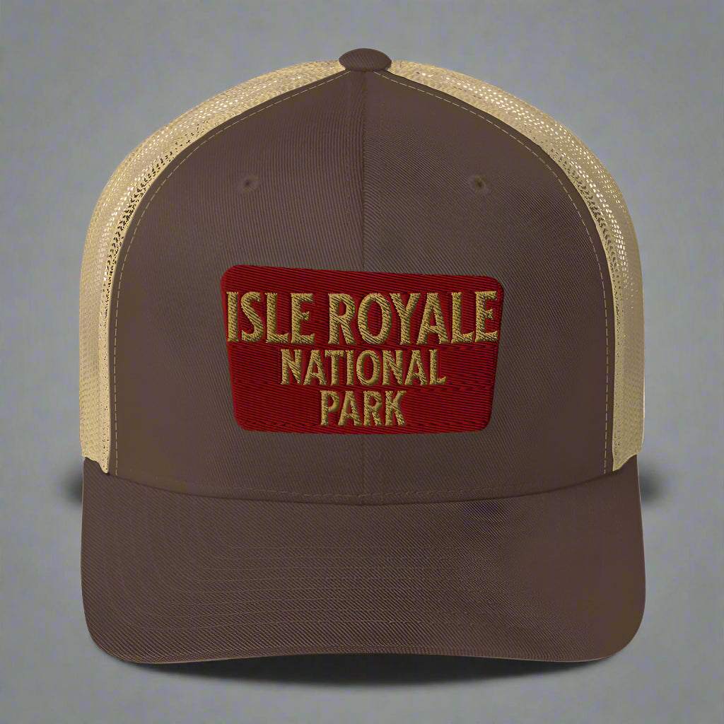 Isle Royale National Park Sign Embroidered Trucker Hat - MENLL