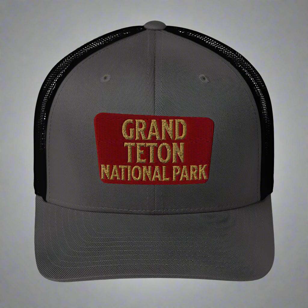 Grand Teton National Park Sign Embroidered Trucker Hat - MENLL
